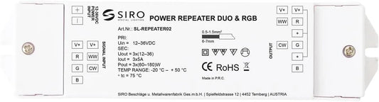 SIRO 12-36V/DC 12-36V, Loftbelysning, LED repeater til SL- DUO eller RGB Led lys og strimler / DC, plast hvid, 36V, 178 mm, 46 mm, 22 mm