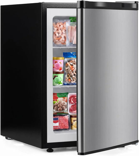 DORTALA, Minifrysere, Mini Freezer, Kompakt lille lodret Fryser med Turning dør, justerbar Thermostat, Sølv, 3 x 44, 9 x 63, 5 cm, 0, 7 kW