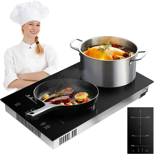 Litglobe, Kogeplader, Glas keramik Hob 2 plader bygget-in, 3500W dobbelt kogeplade Bærbar, Ce /, Sort, 3500W