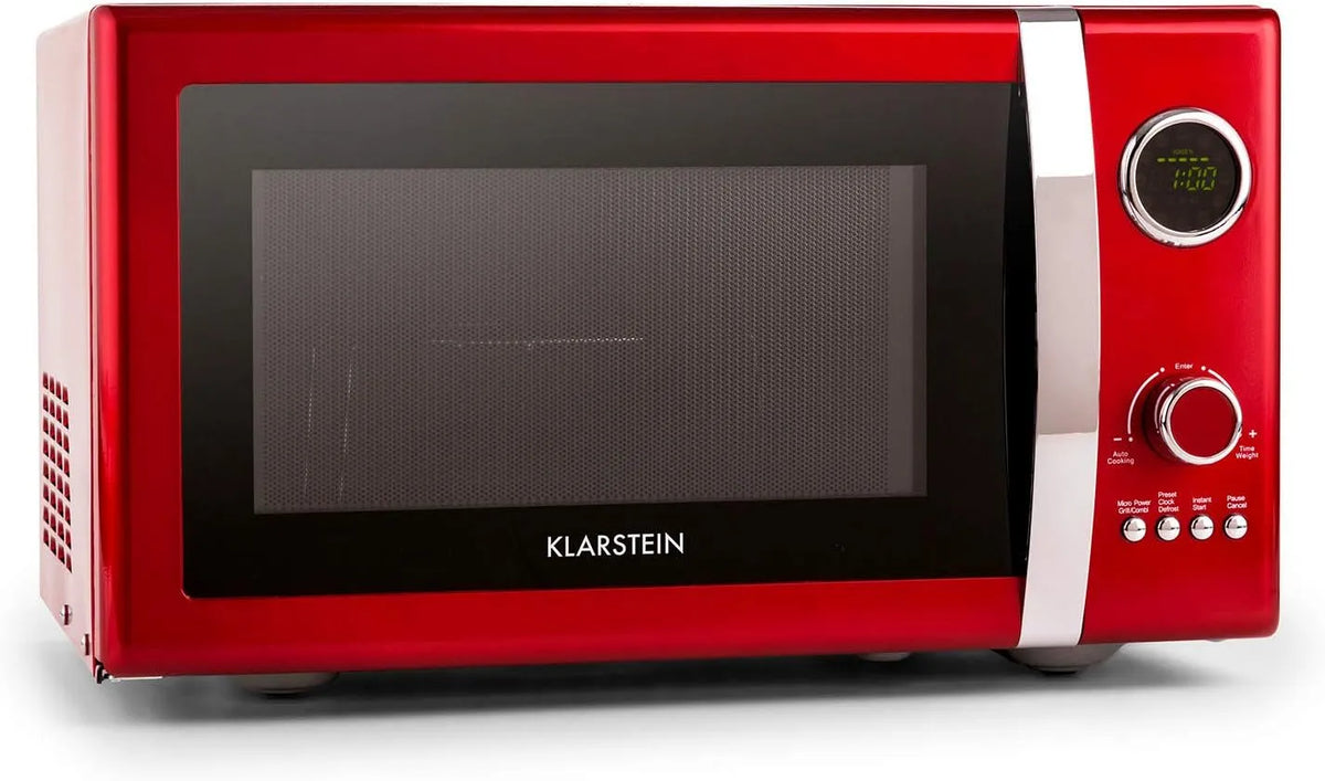 Klarstein 2-in-1 in-1, Solo-mikrobølgeovne, Fine Dinesess 2- Mikrobølgeovn - Retro mikroovn med grill, metalhus, 23L, Rød, 800W, 1000W