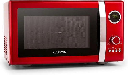 Klarstein 2-in-1 in-1, Solo-mikrobølgeovne, Fine Dinesess 2- Mikrobølgeovn - Retro mikroovn med grill, metalhus, 23L, Rød, 800W, 1000W
