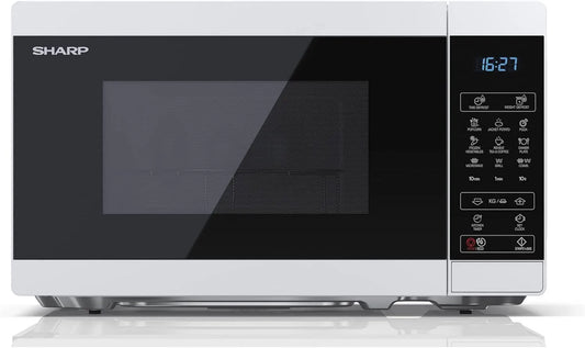 SHARP YC-MG02E-W, Mikrobølgeovne med grill, mikrobølgeovn 20L, Hvid, 800W mikroovn, 1000W grill, digital kontrol, 11 stadier, 20L, 800W