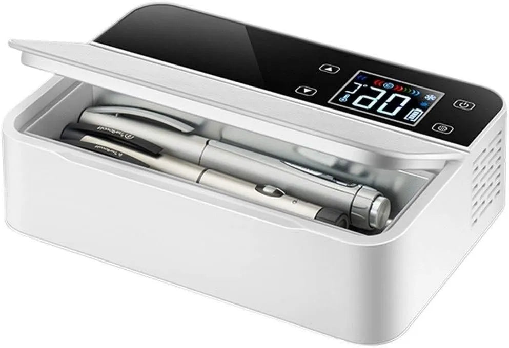 sjdoPulse, Minikøleskabe, Bærbar insulinkøler, køleskab med 3 lithium batterier, medicinkøleskab, 2- 8 ° C, Hvid, 3 l, 18 g, 35 g