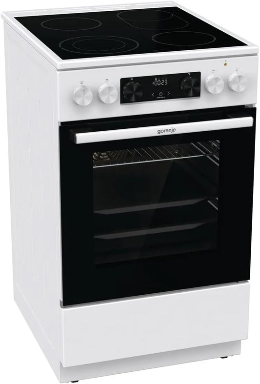 Gorenje GECS5C, Komfurer, 70 WA Elektrisk komfur med keramisk kogetop af glas / 50 cm / 70 liter /, Hvid, 70 W, 50 cm, 70 l, 50 × 85 × 59